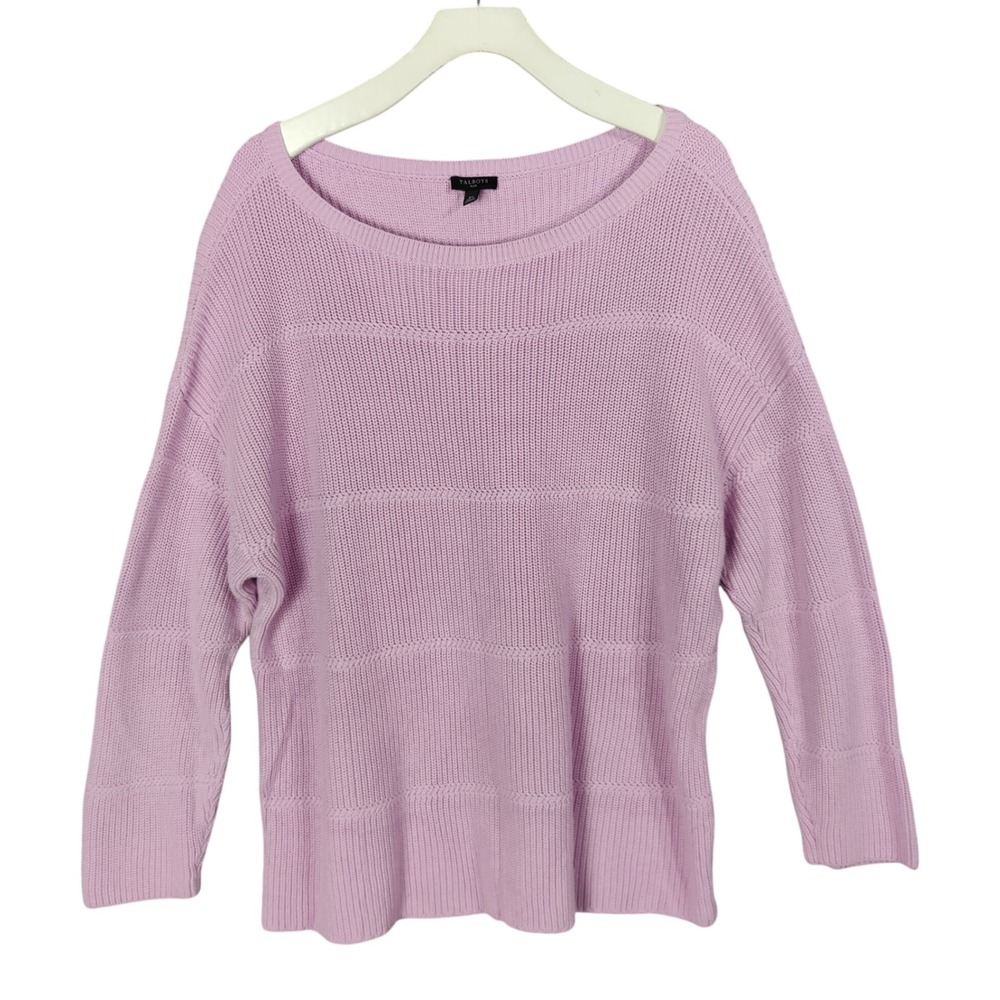 Talbots Cozy Lavender Pima Cotton Knit Boat Neck Pullover Sweater Womens 2X